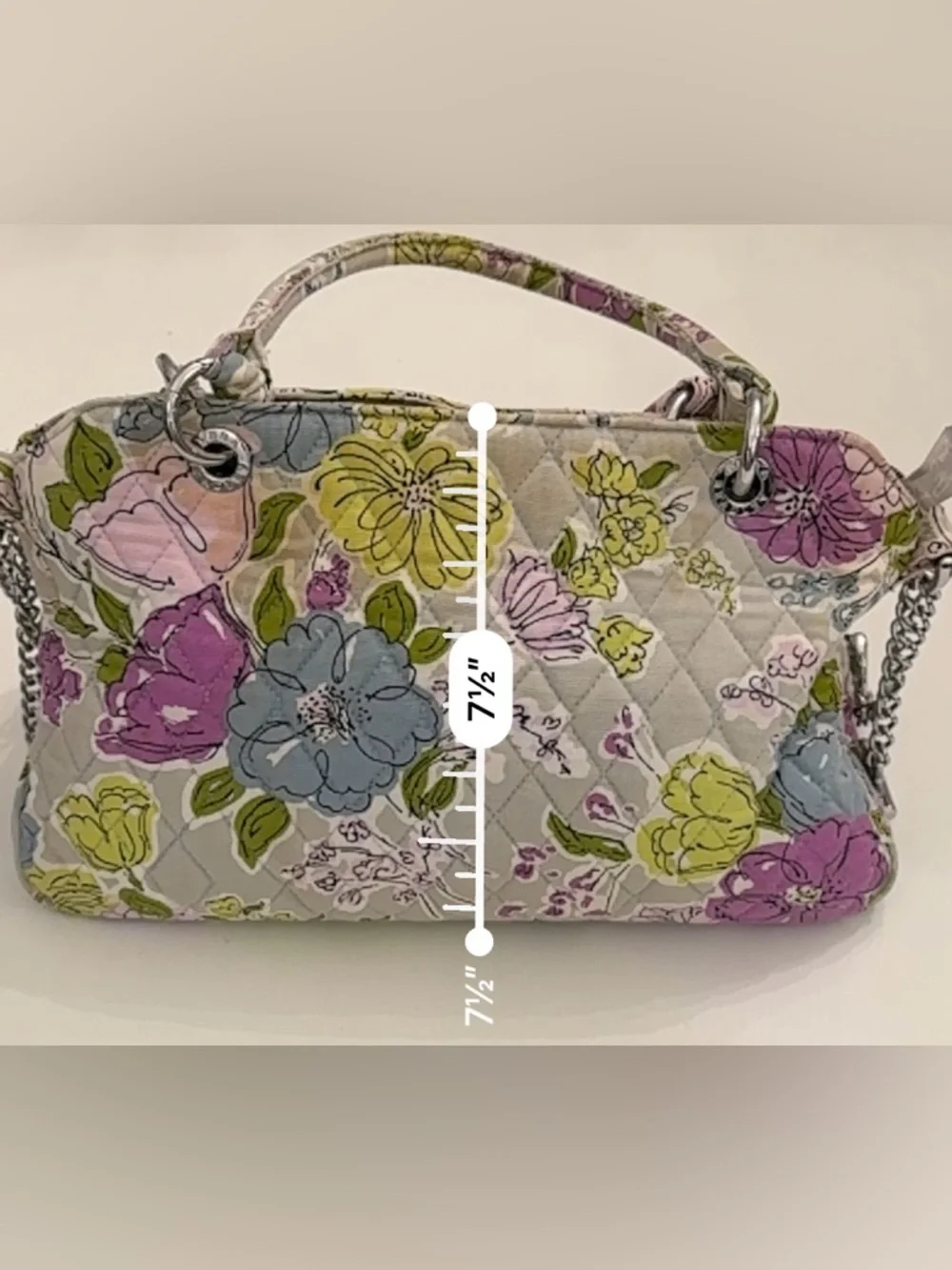 Vera Bradley Floral Quilted Satchel Bag Neutral Multi Cotton w Detachable Strap